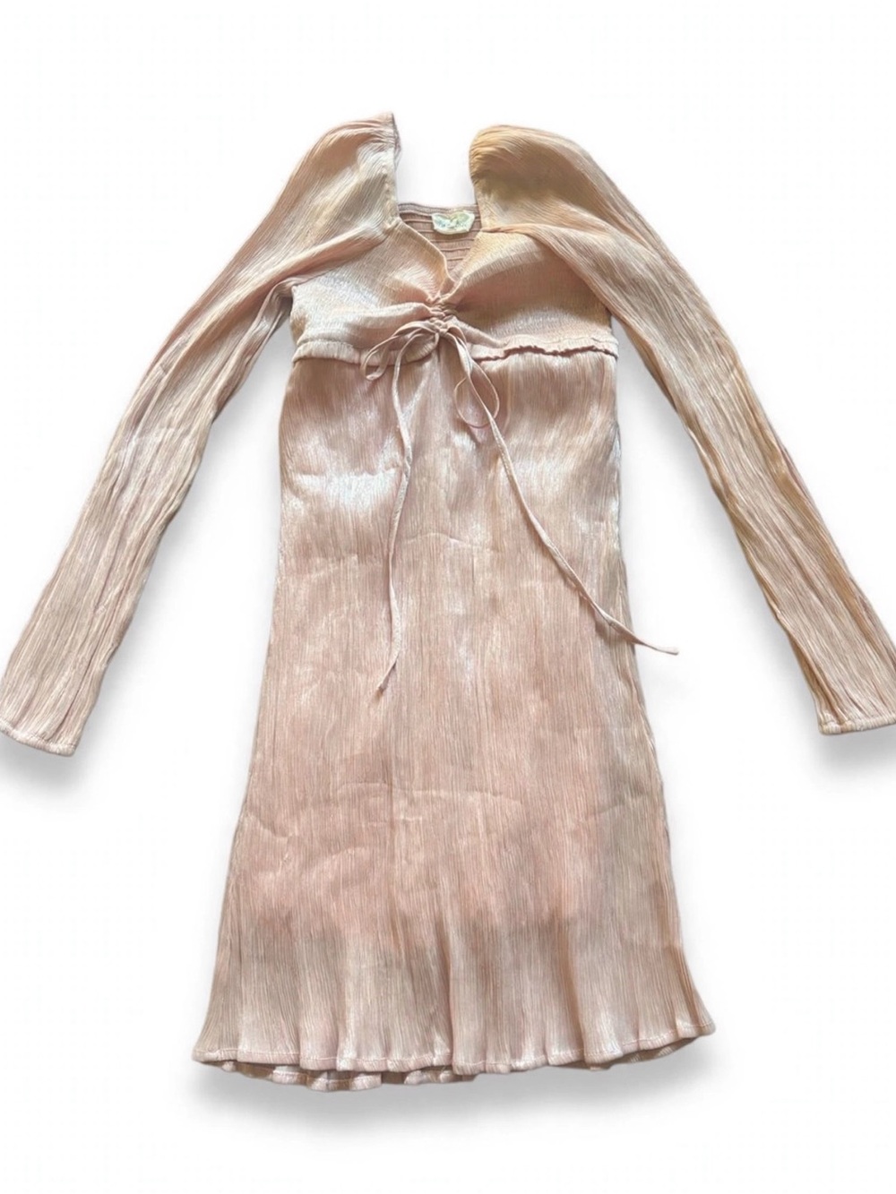 143 Story by Line Up Mini Dress S pink Shimmer Crinkle Tie Front Smocked Long S